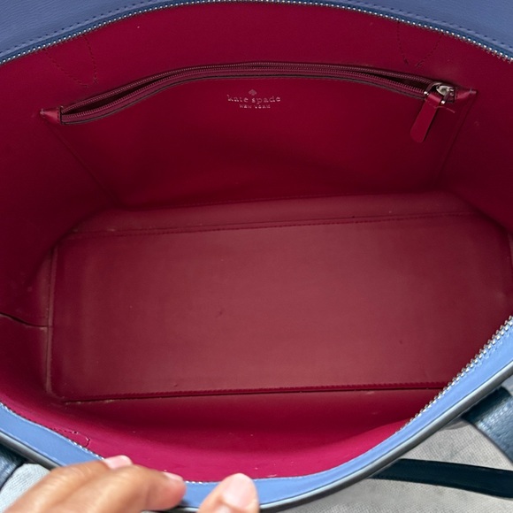 kate spade lavender blue leather tote with black handles - Picture 2 of 10